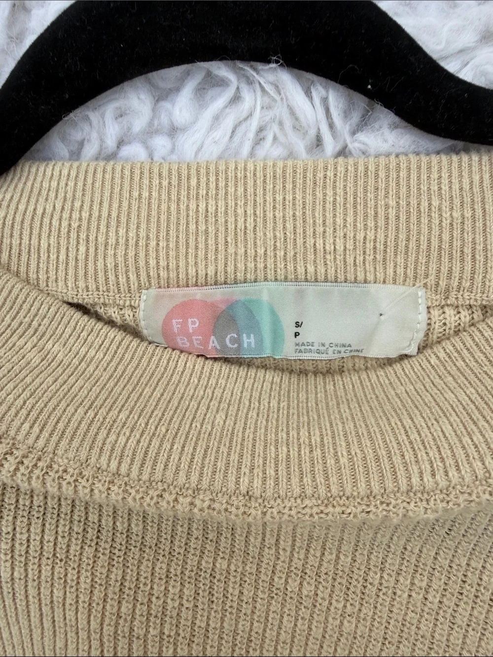Free People Oversized Cream Waffle Knit Sweatshirt